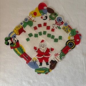 Vintage Christmas Santa Toys, Space Patrol Cotton  Die-Cut Doily handkerchief